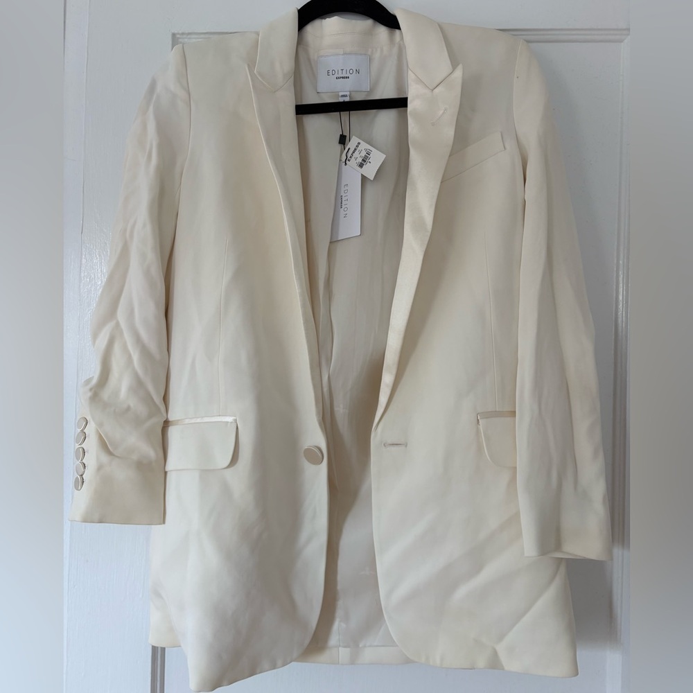 Cream Tailored Longline Blazer